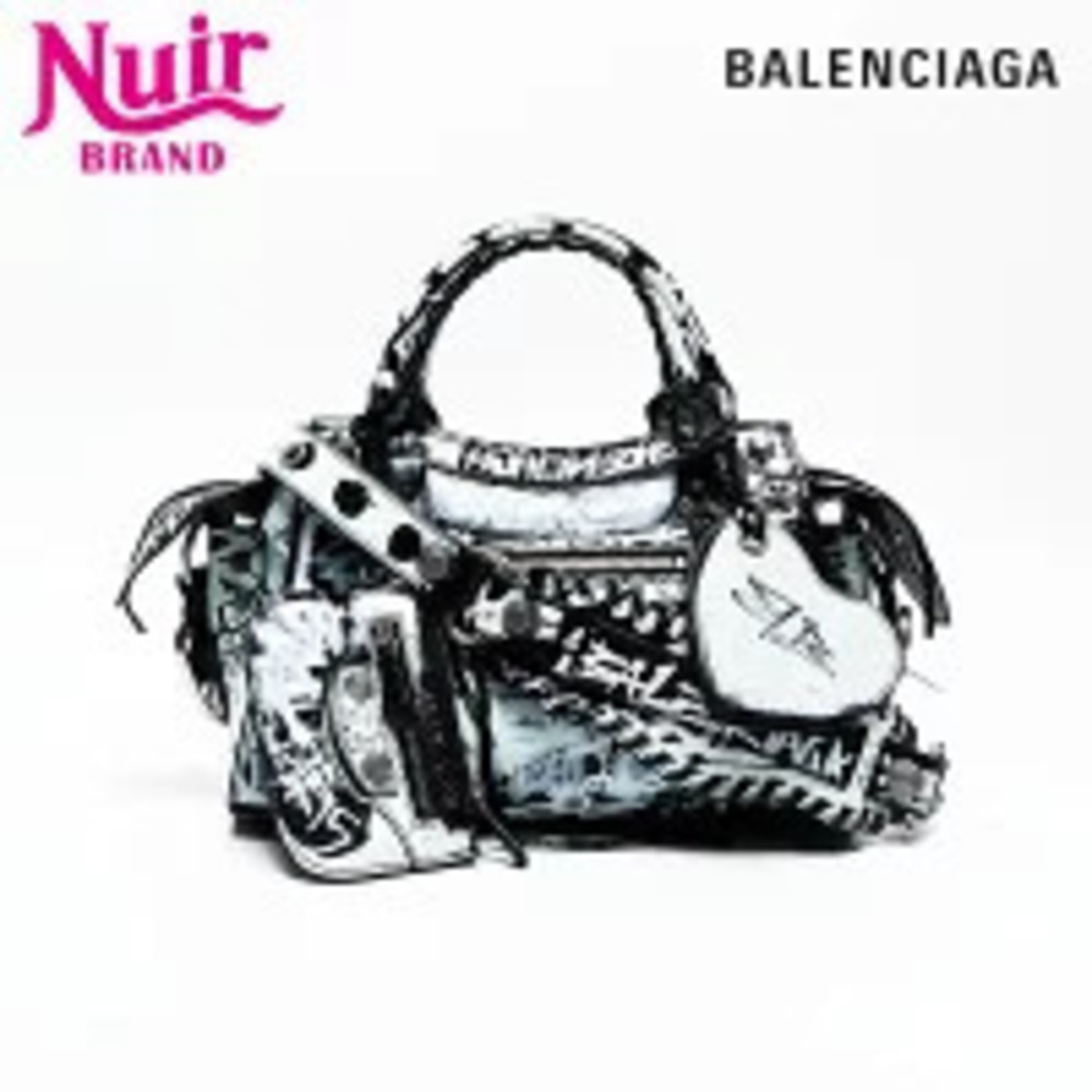 Balenciaga Giant City Graffiti Shoulder Bag Black